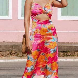 Floral Cut Out Ruched Dress